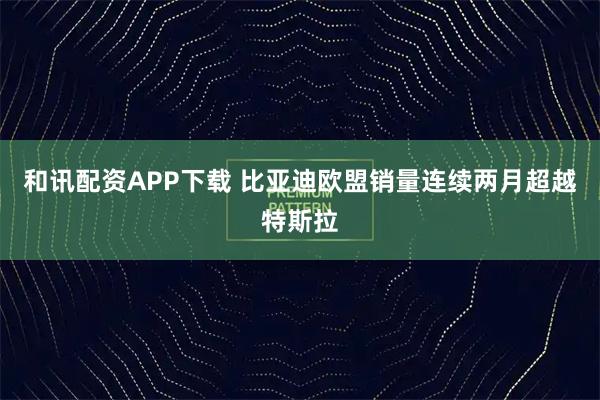 和讯配资APP下载 比亚迪欧盟销量连续两月超越特斯拉